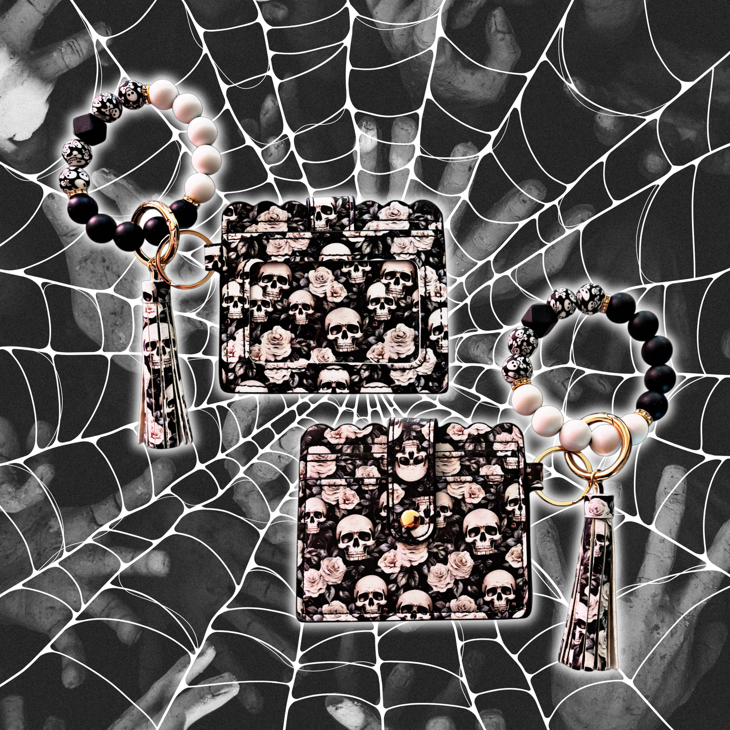 Gothic Skulls White Card Holder