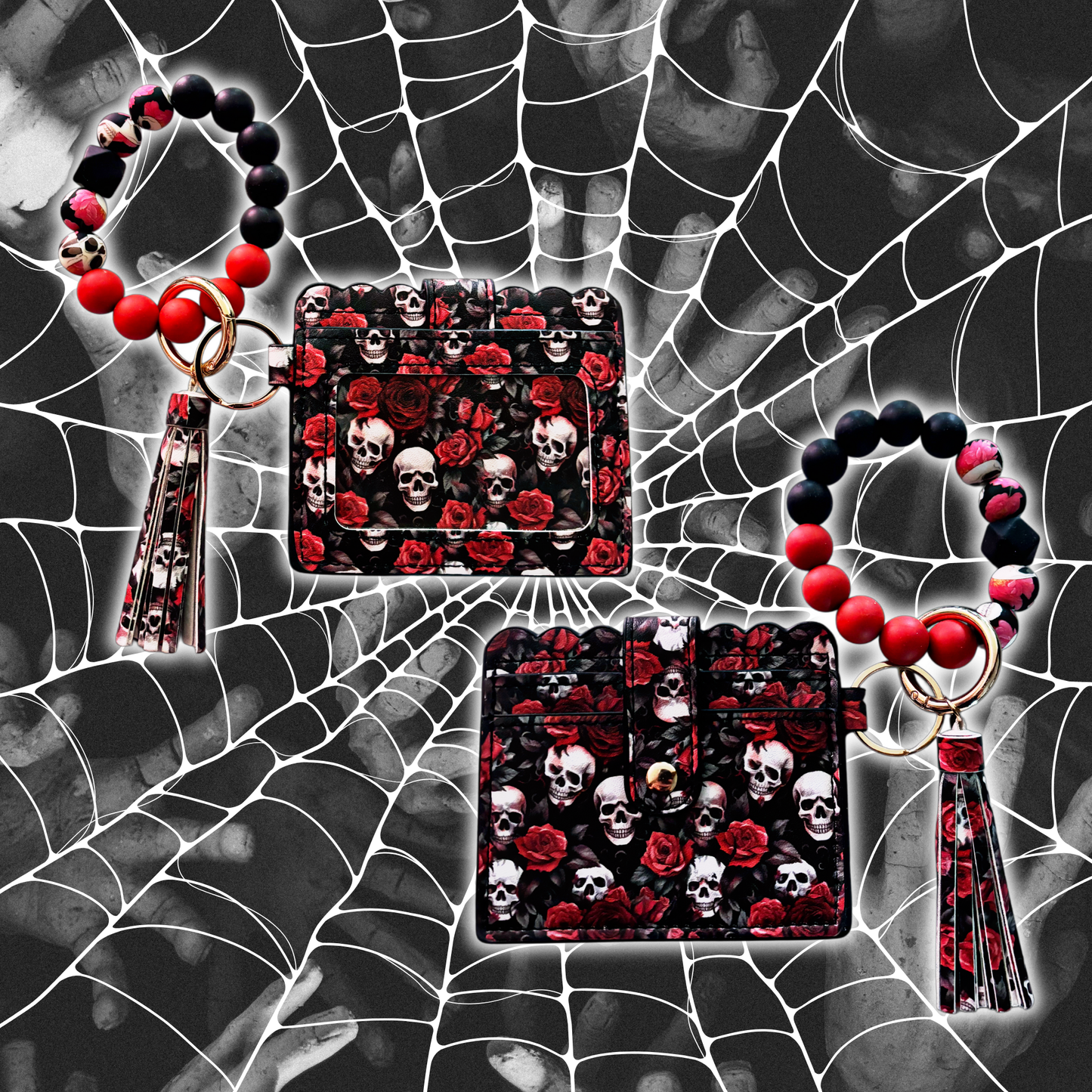 Gothic Skulls Red Card Holder